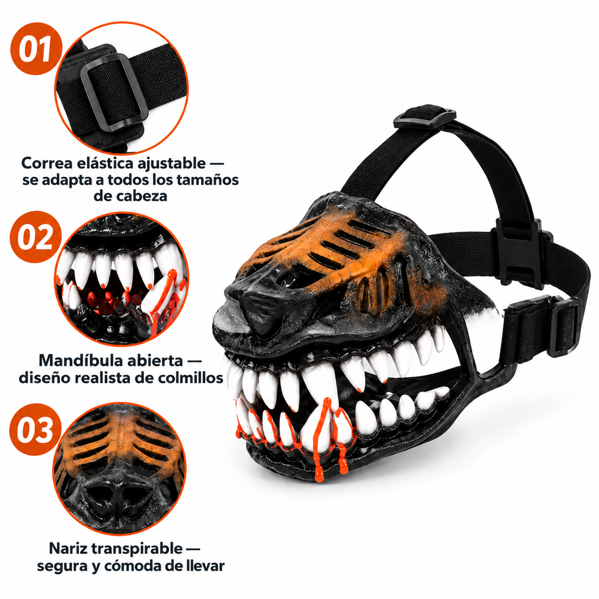 Bozal Halloween con colmillos terroríficos